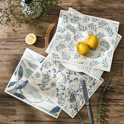 RECYCO Swedish Dishcloths for Kitchen | 4 Pack Oversized Washable Dish Rags | Large Cellulose Reusable Cleaning Paper Towels | Absorbent Counter Dish Cloth Sponge XL Kitchen Wipes, 12" L x 10" W thumbnail 2