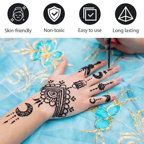 14 Pcs Temporary Tattoo Cone Kit, Tattoo Cones 3 Color (4 Black,4 Cherry Red,6 Reddish-Brown),India Body Art Skin Paint Tattoos Paste for Women, Men & Teens, Perfect for Festivals, Party & Gifts thumbnail 4