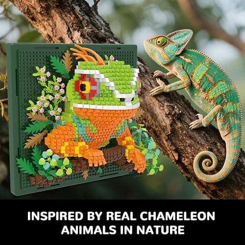 BseSparklion Chameleon Animal 3D Wall Art Micro Mini Building Blocks Set, Unique Home Wall Decor or Table Display, No Compatible with Lego, Ideal Gift Toy for Adults & Boys Girls 14+ (1376 PCS) thumbnail 5