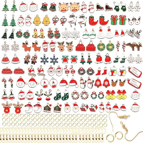 stino 140Pcs Paired Christmas Metal Charms for Jewelry Making, with 200Pcs loops & 50Pcs Earring Hooks, for Necklace Earrings Bracelet Crafts - Image 1