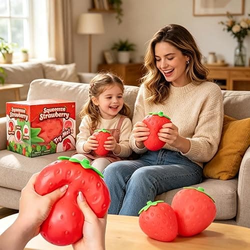 Realistic Strawberry Slow Rising Stress Ball, 2 Sizes 5.9/3.9 Inch Soft Squeeze Fruit Fidget Toy, Anxiety Relief Sensory Squishy Toy for Adults Kids, Party Favor & Desk Decor (Large-1PCS) thumbnail 5