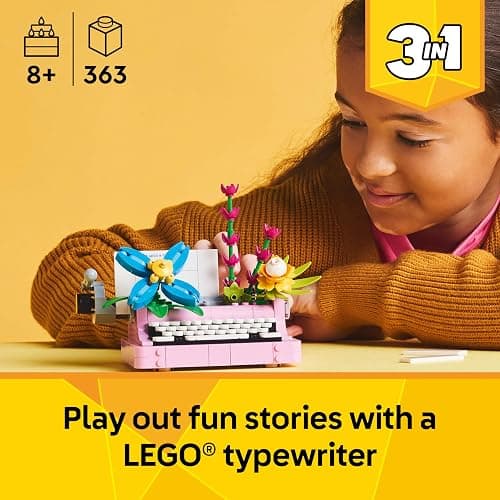 LEGO Creator 3 in 1 Typewriter with Flowers - Building Toy with 3 Building Options, Typewriter, Flowerpot with Pen & Notebook, or Keytar - Gift Idea for Birthdays - 31169 thumbnail 2