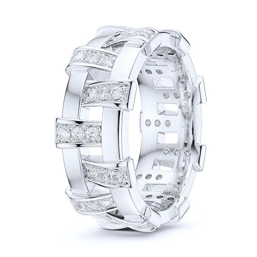 THELANDA Sterling Silver Unisex Antique Interlaced Basket Weave Genuine Moissanite or Simulated Diamond Eternity Band Wedding Ring thumbnail 4