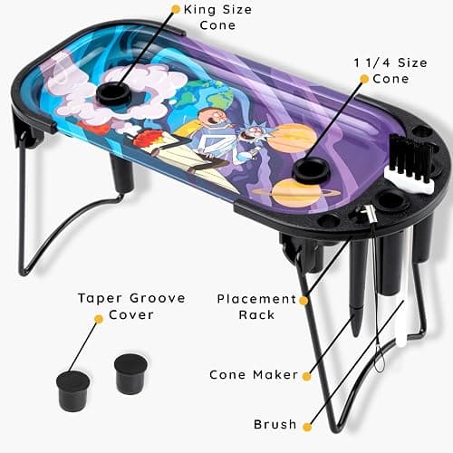 Rolling Tray with Cone Loader Accessories for King Size & 1 1/4 Size Pre Rolled Cones, Cone Filler & Foldable Stand - All-in-one Rolling Tray Set with Storage Bag by Gray Oval thumbnail 4
