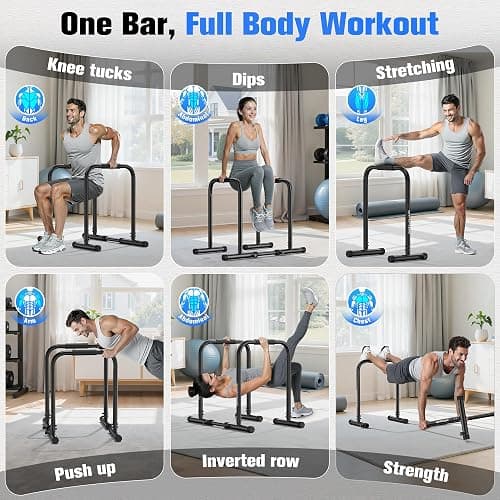 Sportsroyals Adjustable Dip Bar Station, Heavy Duty Parallette & Parallel Bars, 400LBS Stable Dip Stands for Home Gym, Calisthenics & Upper Body Workout Equipment thumbnail 4