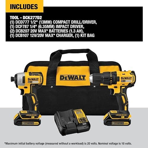 DEWALT 20V MAX Cordless Drill and Impact Driver, Power Drill Brushless 2-Tool Power Tool Combo Kit, Includes 2 Batteries, Charger and Bag (DCK277D2) thumbnail 2