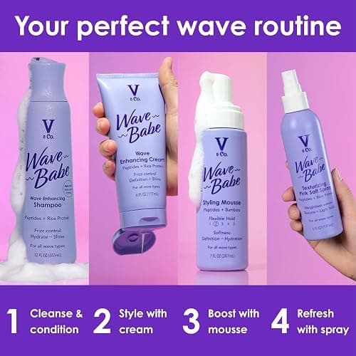 V&CO. Beauty Wave Babe Styling Products, Including Mousse, Cream and Texturizing Spray, Frizz Control & Volume, Lightweight Flexible Hold,Hydrating Hair Styling Product with Peptides & Bamboo Extract thumbnail 6