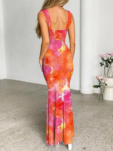 Caracilia Women Summer Floral Mesh Wedding Guest Formal Maxi Dress Sleeveless Bodycon Sexy Spring Beach Party Long Dresses thumbnail 4