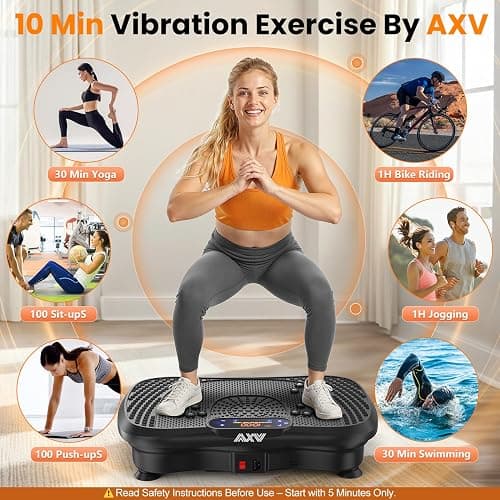 AXV Vibration Plate Fitness Platform Exercise Machine Vibrating Shaking Full Body Shaker Workout Vibrate Stand Shake Board Sport Gym for Weight Loss Fat Burner for Women Men thumbnail 2