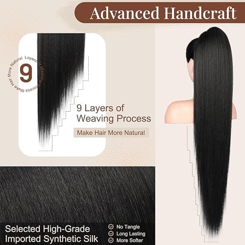 Flufymooz ponytail extension, 36 Inch Long Straight Drawstring Ponytail Synthetic Hairpieces Fake Pony Tails Natural Soft Clip in Hair Extension ponytail for Women (Natural Black) thumbnail 4