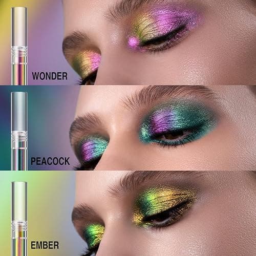 Jolilab Metallic Liquid Chameleon Eyeshadow, Multi-Dimensional Eye Looks, Long-lasting Holographic Glitter Multichrome Eyeshadows Makeup (#Peacock+Wonder+Ember) thumbnail 3