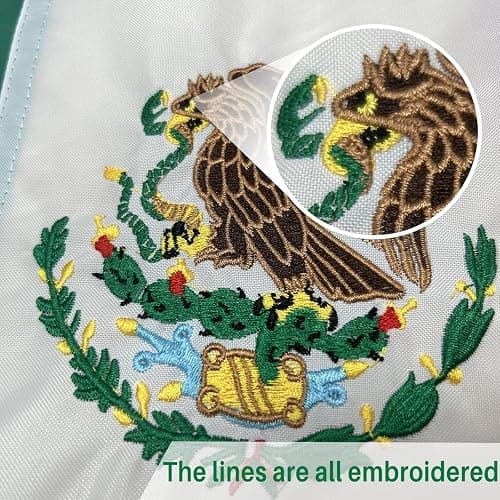 AMZFLAG Mexican Flag 12x18 inches Outdoor, Embroidered Bandera de Mexico Flags for Boat, Heavy Duty Small MX Flags of Mexico with 2 Brass Grommets thumbnail 3