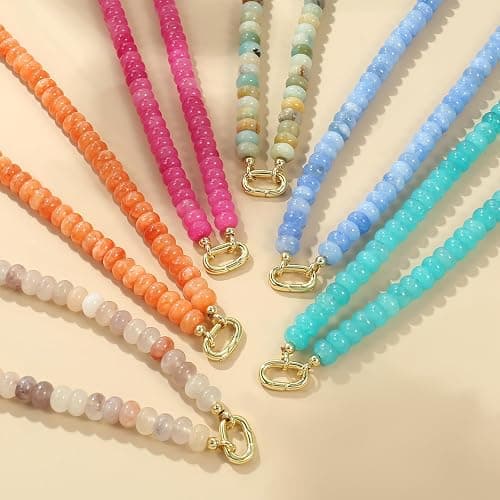 ROISE LADY Beaded Natural Stone Necklaces for Women Choker Gemstone Bead Summer Beach Jewelry Necklace thumbnail 6