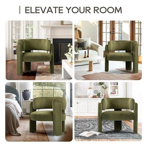 COLAMY Modern Velvet Accent Chair Set of 2, Upholstered Barrel Chairs, Comfy Side Arm Chairs with 3 Legs for Living Room, Bedroom, Reading, Green thumbnail 5