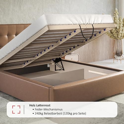 MOTIVENA Deli Bett 120x200 Weiß Kunstleder, mit Stauraum, mit Kopfteil, mit Lattenrost, mit Füßen, ohne Matratze, Polsterbett 120x200 mit Bettkasten Weiß thumbnail 7