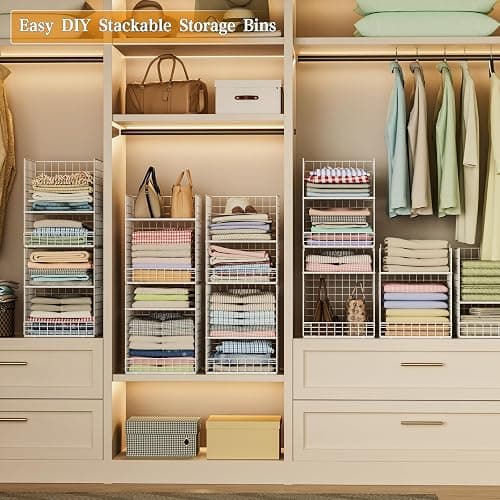 Yociyoga Closet Organizers and Storage - Stackable, Space Saving, Foldable Iron Mesh Bins with Adjustable Plate for Home Closet Organizer System thumbnail 6