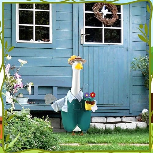 EKOREST Gardener Porch Goose Outfits for 23 Inch Lawn Statue | Summer Gardener with Flower Pot and Shovel Costume for Cement Statue, Spring Sculpture Clothes for Yard Patio Decoration thumbnail 2