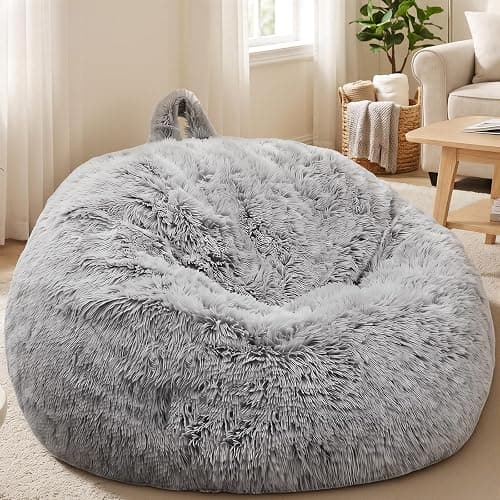 AZHCHKE Stuffed Animal Storage Bean Bag Chair Cover, Soft Bean Bag Cover | Fluffy Faux Fur Stuffed Animal Storage Chair, Non-Slip Bottom, Fill with Plush Toys or Blankets, for Kids Teens Adults Girls - Image 1