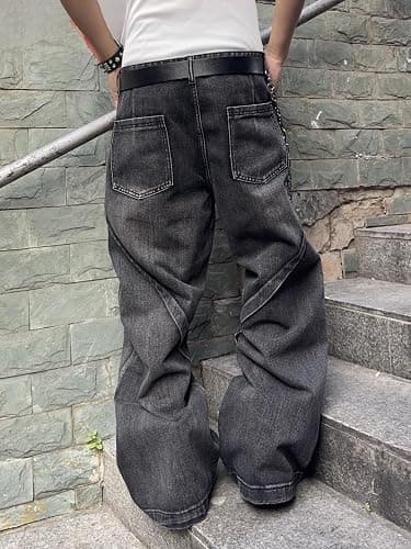 DFGIGT Mens Baggy Jeans Patchwork Y2k Hip Hop Wide Leg Denim Pants Casual Loose Fit Trousers Streetwear thumbnail 5
