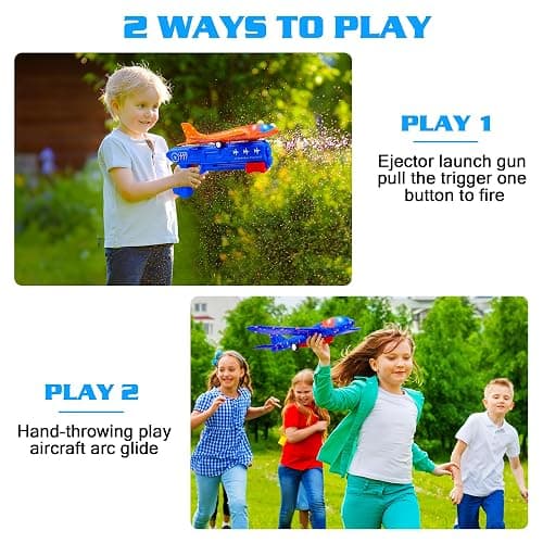 LJZJ 3 Pack Airplane Launcher Toys, 2 Flight Modes LED Foam Glider Catapult Plane, Outdoor Flying Toy for Kids, Birthday Gifts for Boy Girl 6+ Year Old, B-Day Party Supplies thumbnail 3