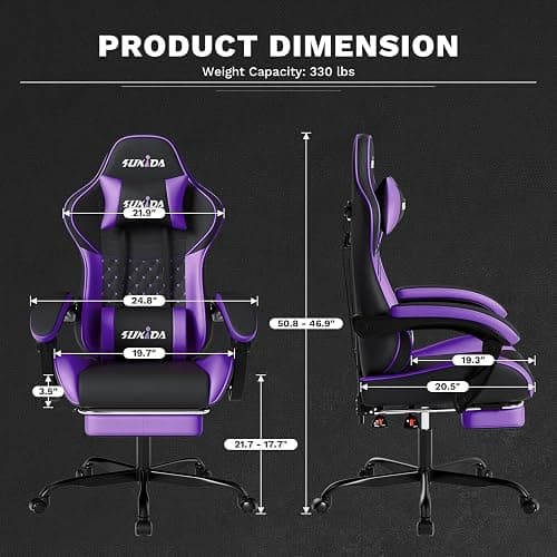 Ergonomic Video Gamer Chairs Gaming Computer Chair Gamer Chairs for Adults Massage Lumbar Support Swivel Height Adjustable Headrest Backrest thumbnail 3