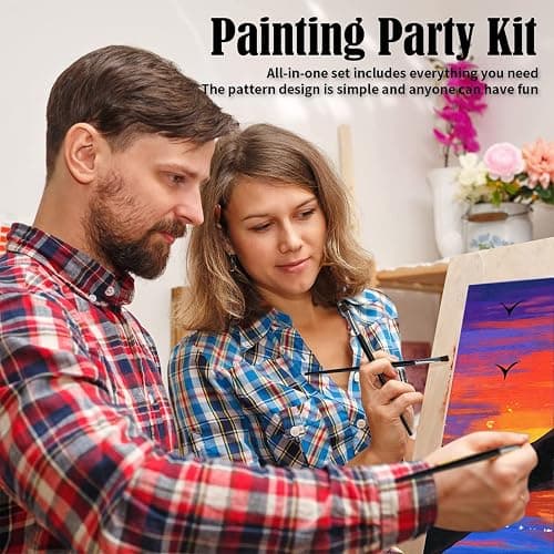 VOCHIC Sip and Paint Kit,Pre Drawn Canvas Couples Paint Party Kit Painting Art Set for Adults Date Night Sunset Heart 2 Pack (8 x 10 Inches) thumbnail 6