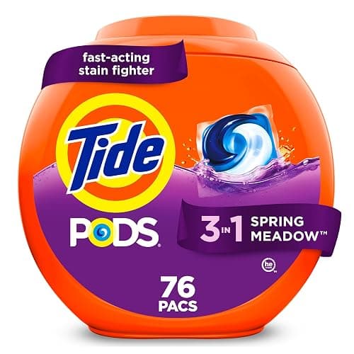 Tide PODS laundry detergent pacs, 3-in-1 Stain Remover, Odor Fighter, Color Protector, 76 Count, HE compatible, Spring Meadow Scent - Image 1