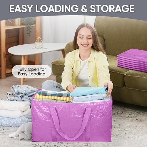 TICONN 6 Pack Extra Large Moving Bags Heavy Duty with Zippers & Carrying Handles, Durable Storage Bags Moving Boxes for Closet Organizers and Storage (6 Pack, Pink) thumbnail 7