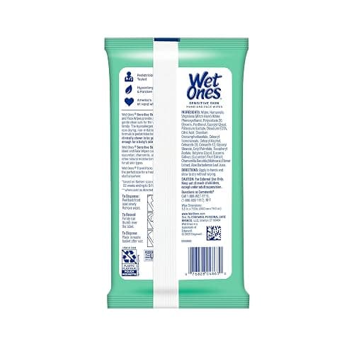 Wet Ones Sensitive Skin Hands and Face Wipes, 20 Count Travel Pack (Pack of 10) thumbnail 5