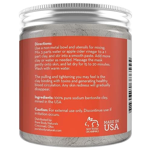 Pure Body Naturals Bentonite Clay Powder for DIY Detox Body & Face Mask, Pure Indian Healing Clay for Deep Pore Cleansing and Armpit Detox for Women, (8.0 oz) thumbnail 7