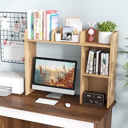 Tangkula Desktop Bookshelf, Countertop Storage Hutch with 5 Shelves for Computer Desk, 3-Tier Display Rack, Multipurpose Wood Storage Organizer for Dorm Office Home thumbnail 2