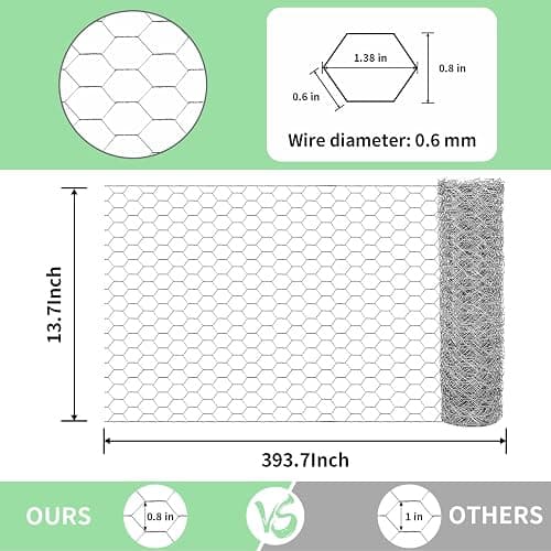 Chicken Wire 13.7 in x 393.7 in Poultry Wire Netting Hexagonal Galvanized Mesh Garden Fence Barrier for Pet Rabbit Chicken Fencing with 100 Pcs Cable Zip Ties thumbnail 2