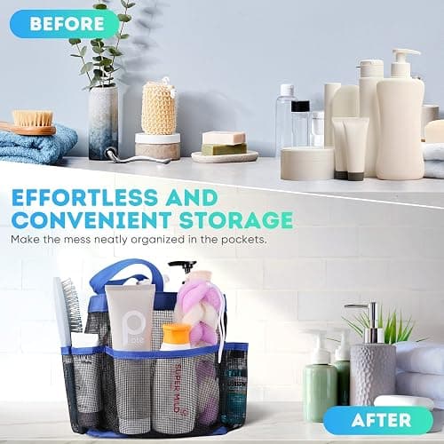 EUDELE Mesh Shower Caddy Portable for College Dorm Room Essentials,Shower Caddy Dorm with 9-Pocket Large Capacity for Beach,Swimming,Gym,Travel essentials, Blue thumbnail 7