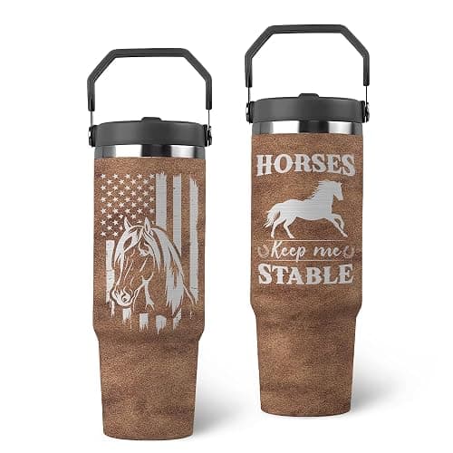Limima Horse Gifts - Horse Tumbler 30oz with Handle Lid – Equestrian Gifts – “Horses Keep Me Stable” Stainless Steel Travel Tumbler – Birthday & Mothers Fathers Day Gift for Horses Lovers - Image 1