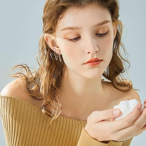 BOUTIQUELOVIN 14K Gold Stud Earrings Set for Women, for Multiple Piercing 925 Silver Plated Studs Earrings and Zirconia Earring Set Small Huggie Hoop Chain Earing thumbnail 6
