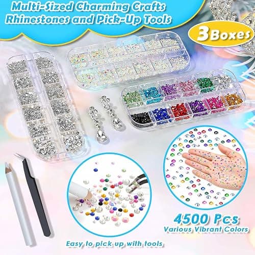 B7000 Jewelry Glue with Rhinestones for Clothes, 4500Pcs Craft Rhinestones Gems with Clear Rhinestone Glue for Fabric with Wax Picker Pencil and Tweezers for Crafting Jewelry Making and Nail Art thumbnail 5