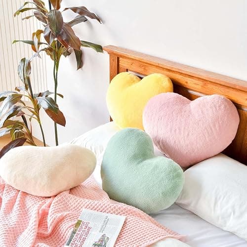 XVTRU Dusty Pink Heart Pillows, Cute Heart Decorative Pillow, Heart Shaped Throw Pillows for Bed, Faux Rabbit Fur Plush Hoom Decor Pillow Cushion for Chair Sofa Living Room (Mini 12.9" x 9.8") thumbnail 4