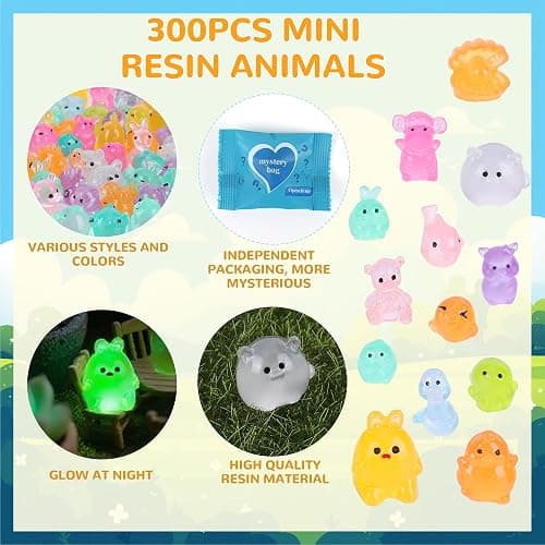 ShtNeeg 300 pcs Mini Resin Animals Blind Bags, Tiny Glow in The Dark Animal Resin Models, 50+ Animal Combination Sets for Adults, Miniature Animal for Fairy Garden, Dollhouse, DIY Craft Decor thumbnail 3