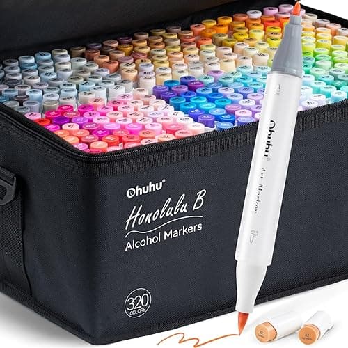Ohuhu Refillable 320 Colors Alcohol Markers Brush Tip- Double Tipped Alcohol-based Art Sketch Marker Set for Artist Adults Coloring Illustration - Honolulu B of Ohuhu Markers -Brush & Fine Dual Tips - Fine & Brush