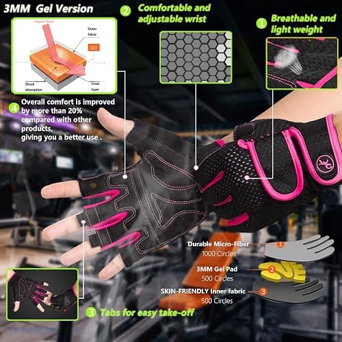 MOREOK Workout Gloves Padded Weight Lifting Gloves for Men/Women, [3MM Gel] Fingerless Grip Gym Gloves Fitness Gloves for Exercise,Hanging,Weightlifting, Cycling, Pull ups, Rowing thumbnail 2