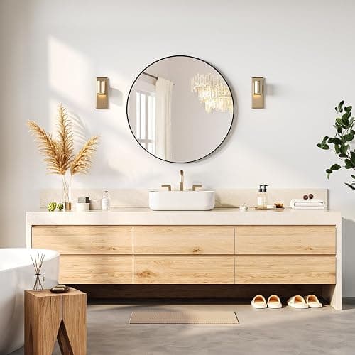 IDEALHOUSE 18 Inch Black Round Wall Mirror, Circle Mirror Metal Frame for Bathroom, Vanity, Entryway, Bedroom, Living Room, Wall Mounted Modern Rustic Decor thumbnail 5
