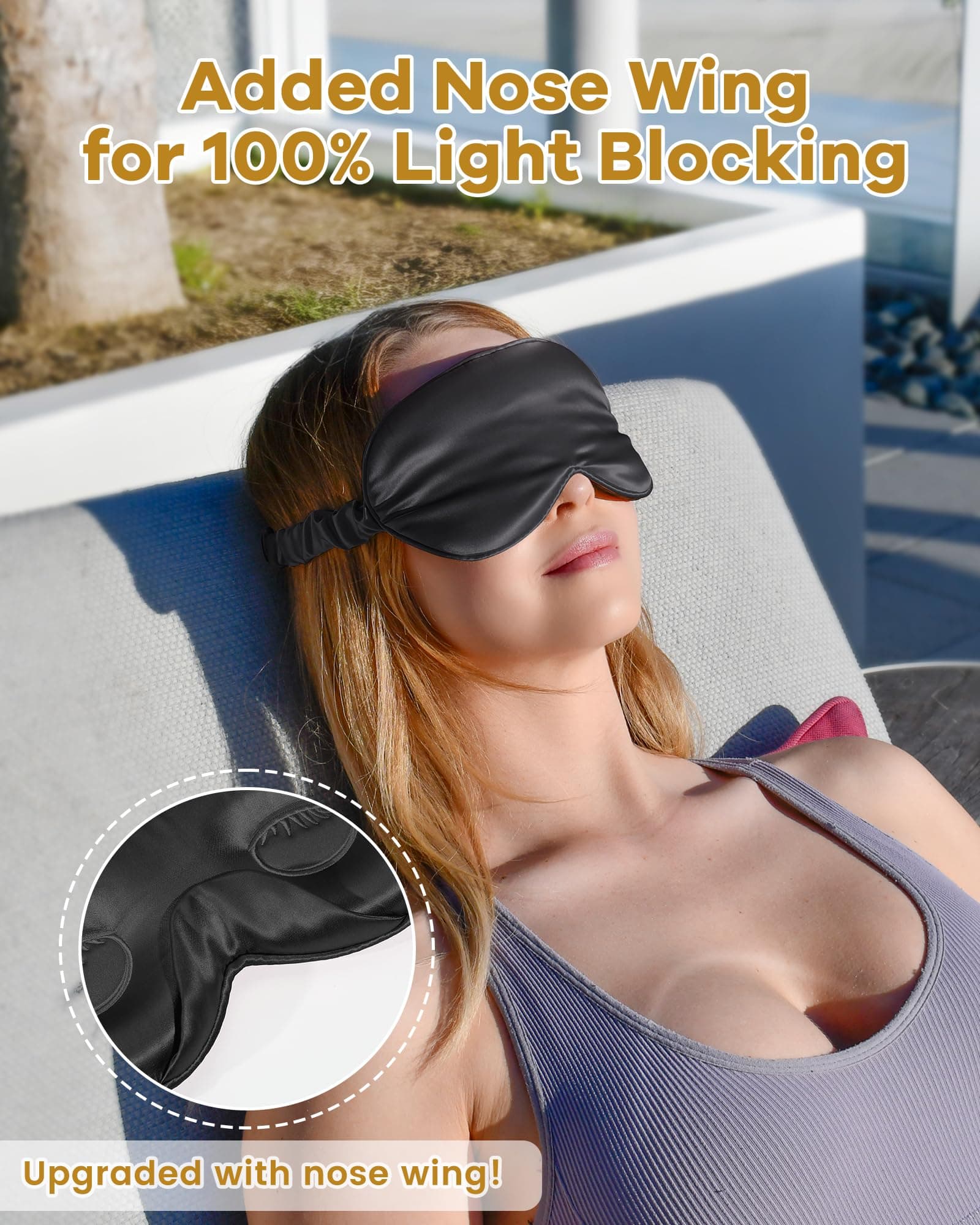 BeeVines Silk Sleep Mask, 1 Pack 22 Momme Silk Eye Masks for Sleeping with Adjustable Strap, 3D Contoured Sleep Eye Mask for Eyelash Extension, Blackout Mulberry Silk Eye Mask for Men & Women (Black) thumbnail 2