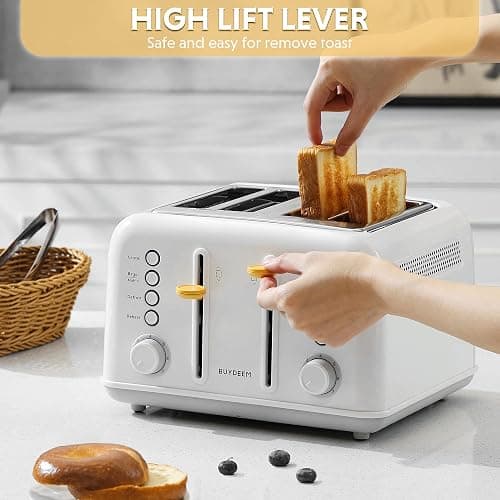 BUYDEEM DT640 4 Slice Toaster, Extra Wide Slots, Retro Stainless Steel with High Lift Lever, Bagel and Muffin Function, Removal Crumb Tray, 7-Shade Settings (Arctic White, 4-Slice) thumbnail 2