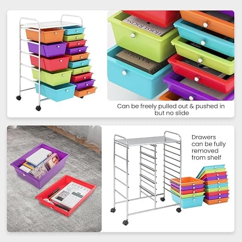 Giantex 15-Drawer Organizer Cart Office School Storage Cart Rolling Drawer Cart for Tools, Scrapbook, Paper (Multicolor) thumbnail 4