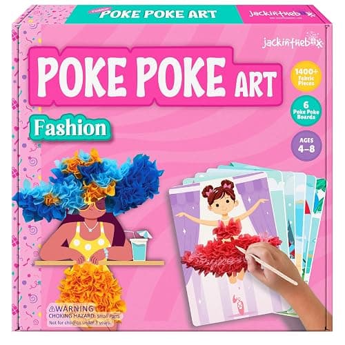 jackinthebox Poke Poke Art for Kids – Fashion Theme Dress Decorations for Princess, Winter, Monsoon, Hawai, Beach, Ballerina, Mess-Free Sewing Art for Kids, Gift for Girls and Boys Ages 4 5 6 7 8 - Fashion - Image 1