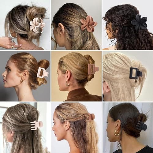 3 Styles Medium Hair Clips for Women 9 Pcs Small Claw Clips for Thin Hair Flower Hair Clips for Thick Hair Square Hair Claw Clips for Girls Hawaiian Plumeria Hair Accessories for Women (Brown) thumbnail 6