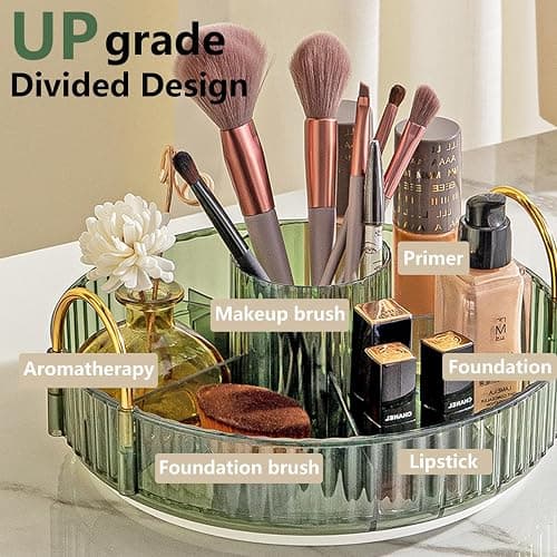 Asayuee 360 Rotating Makeup Organizer,3 Tier Large Capacity Make Up Organizers and Storage,Skincare Perfume Vanity Organizers,Bathroom Cosmetics Storage Organizer Countertop (Green) thumbnail 4