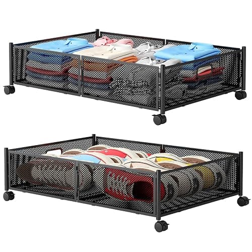 Gawerk Under Bed Storage with Wheels, Foldable Metal Mesh Underbed Storage Container Bins, Tool-free Assembly Clothes Drawer Organizer,2Pack - Image 1