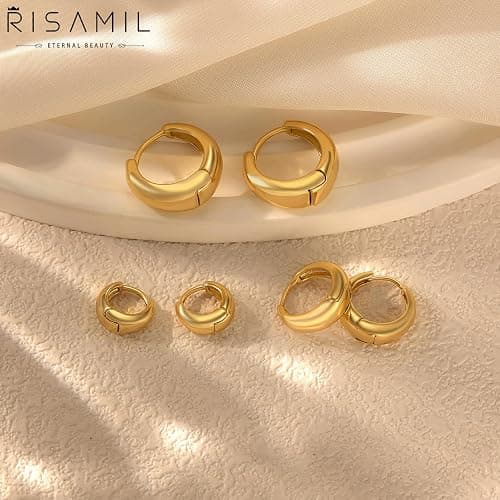 Risamil Hoop Earrings for Women 14K Gold Plated/Silver Hoops Simple Knot Huggie Small Hoop Earrings Set Trendy Hoops Everyday Wear Earrings for Women Jewelry thumbnail 4