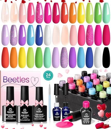 Beetles Gel Polish 20 Colors Gel Nail Kit with 3Pcs Gel Base and Top Coat Glossy Matte Gel 18Pcs Gel Art Polish & 2Pcs White Black Liner Gel for Swirl Comic Book Pop Art Nails Glitter for Girls Women - Image 1